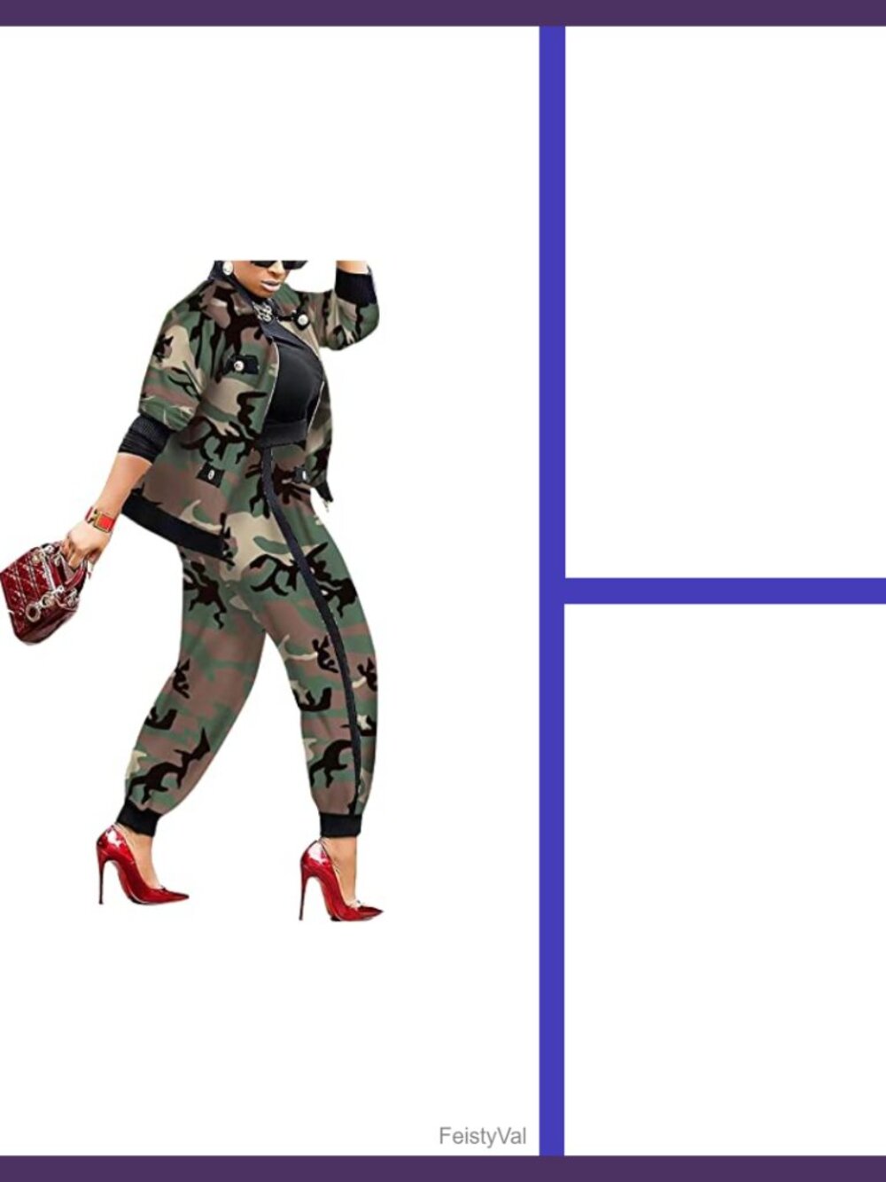 Women's 2 Piece Camo Print Zip Up Jacket & Baggy Pants Tracksuit Workout Set